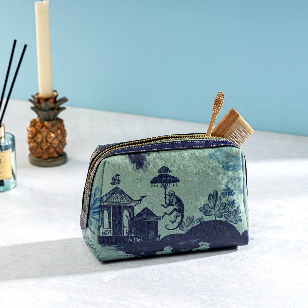 Far East Blue Faux Leather Vanity Pouch - Large