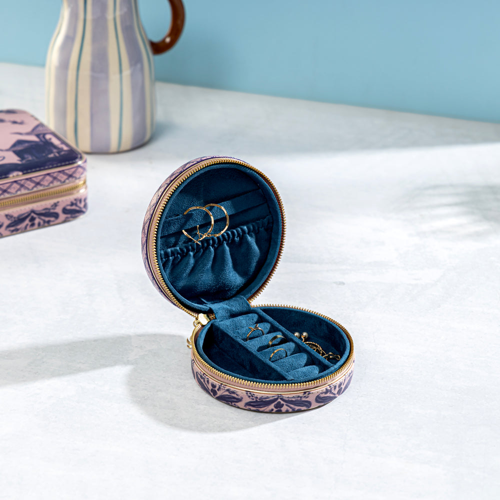 Far East Pink Faux Leather Round Jewellery Box