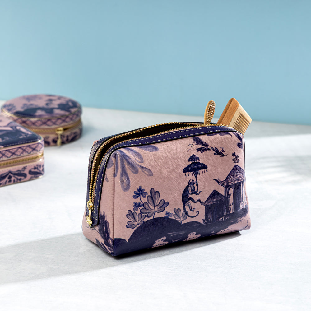 Far East Pink Faux Leather Vanity Pouch - Large