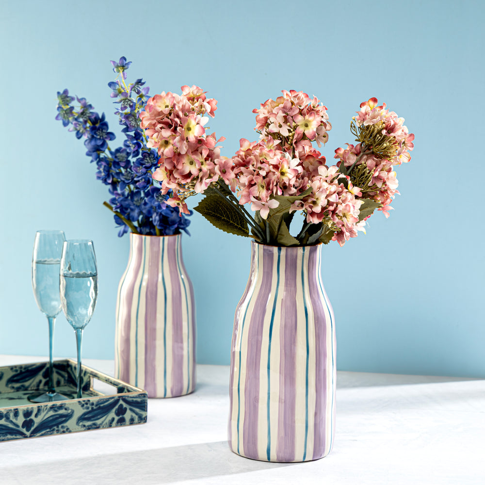Blue & Brown Striped Vase - Small