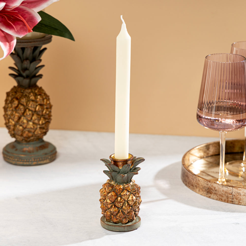 Antique Gold & Green Pineapple Candle Holder - Small