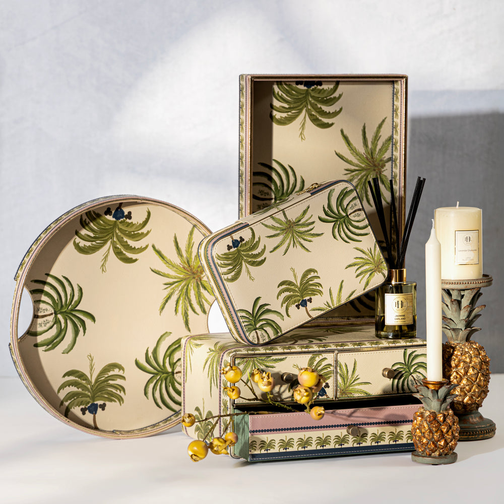 Palmero Beige & Green Faux Leather 3-Part Organiser