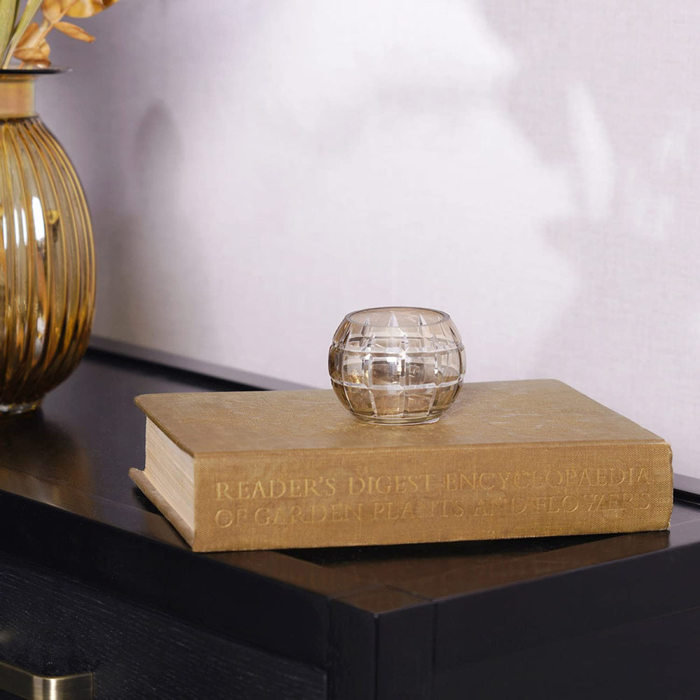 Set of 4 Brown Luster Round Glass Candle Holders