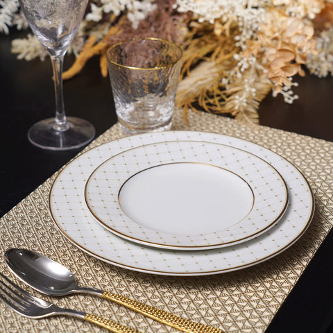 Set of 2  Gold  White  Checkered  Dessert Plate
