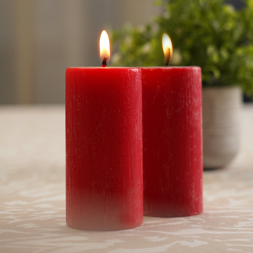 Set of 2 Red Apple Cinnamon Brush Pillar Candles