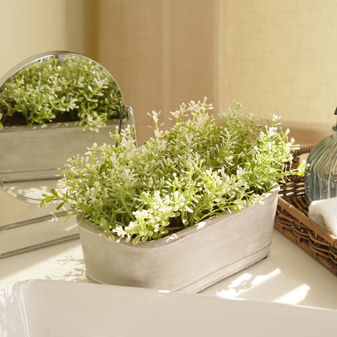 Green Faux Plant With Rectangular Cement Pot