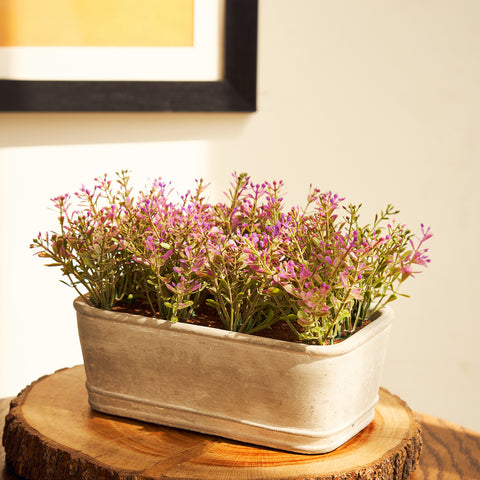 Purple Artificial Plant with Rectangular Cement Pot