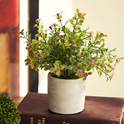Purple Faux Spurflower with Cement Pot