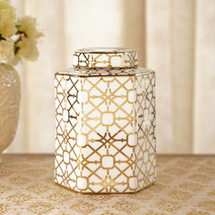 Ivory and Gold Pattern Canister - Small