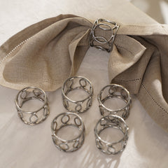 Set of 6 Silver Metal Napkin Rings