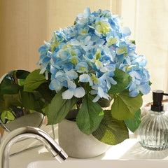 Blue Faux Hydrangea Bush With Cement Pot