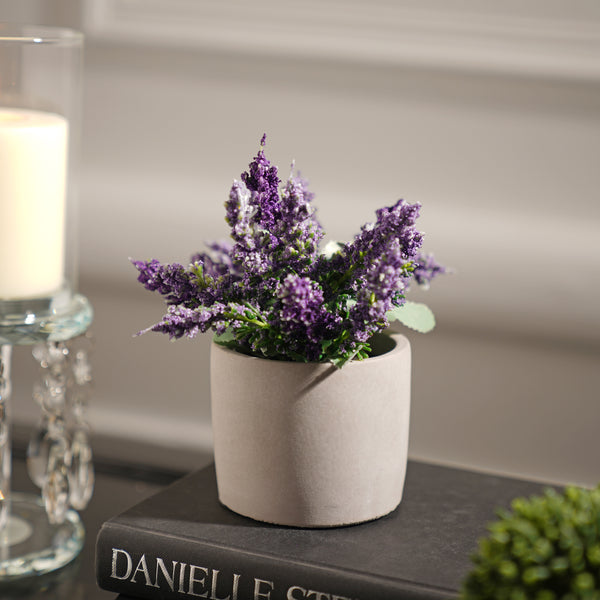 Purple Artificial Lavender Plant with Cement Pot