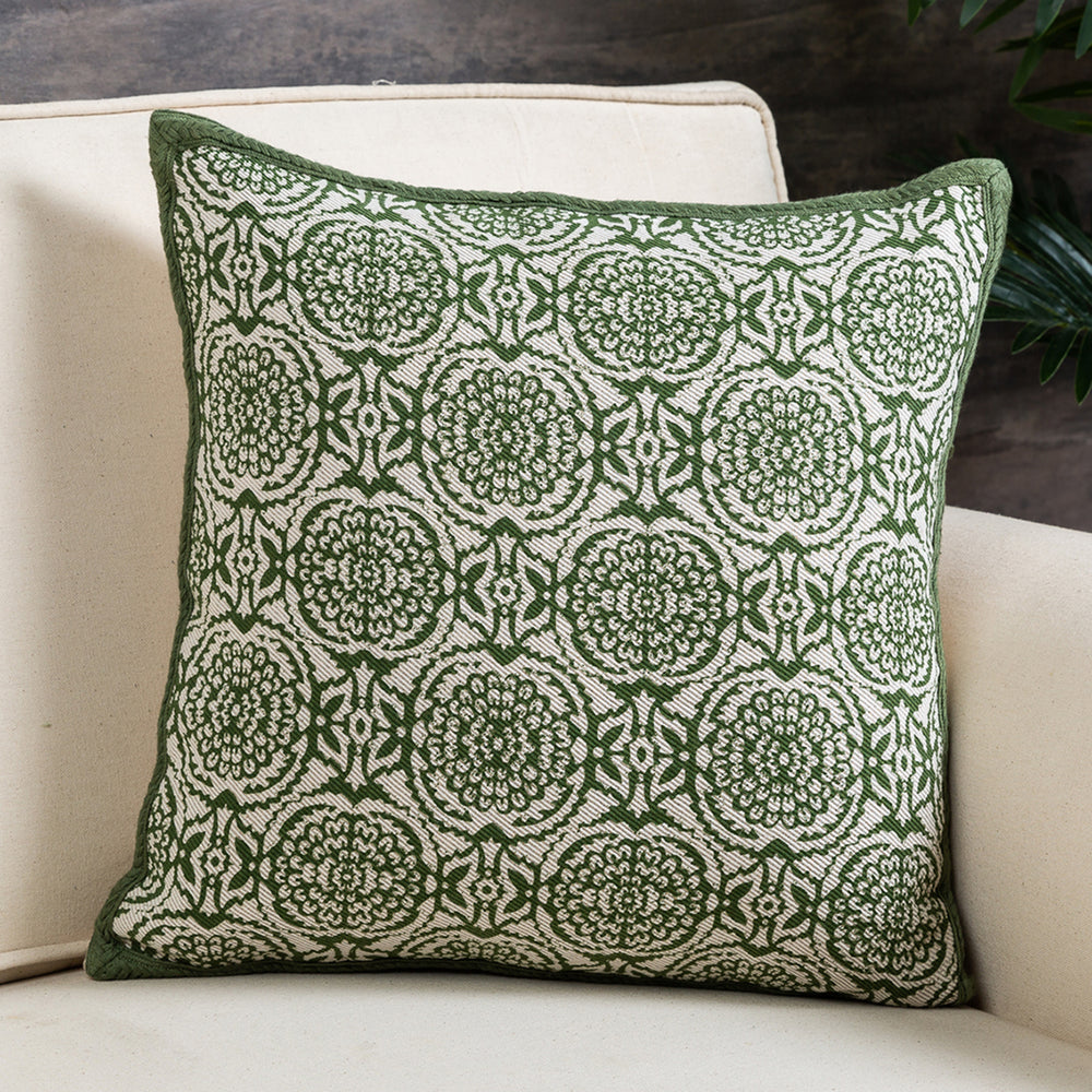 Green Marigold Cushion Cover