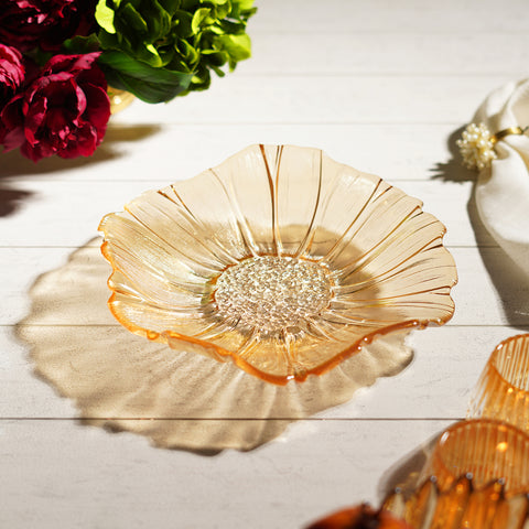 Small Amber Floral Decorative Plate
