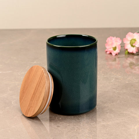 Teal Green  Brown Ceramic Storage Jar