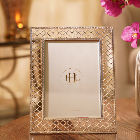Silver Plated Trellis Design Metal Photo Frame - Large