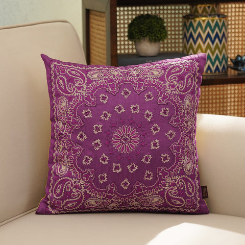 Purple Embroidered Cushion Cover