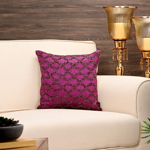 Beaded Purple Diamond Pattern Cushion Cover
