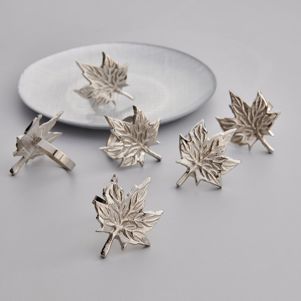 Silver-Toned Set Of 6 Maple Leaf Napkin Ring