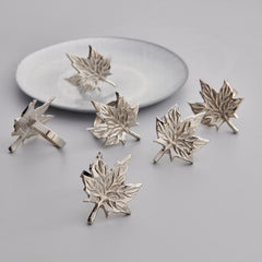 Silver-Toned Set Of 6 Maple Leaf Napkin Ring