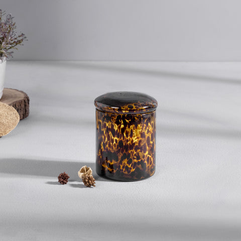 Amber and Black Dot Glass Container