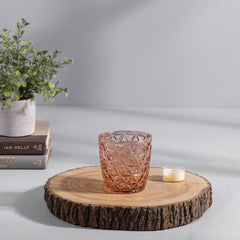 Pink Glass Votive Candle Holder with Gold Rim