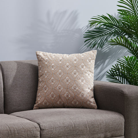 Taupe Ethnic Motif Embroidered Square Cushion Covers