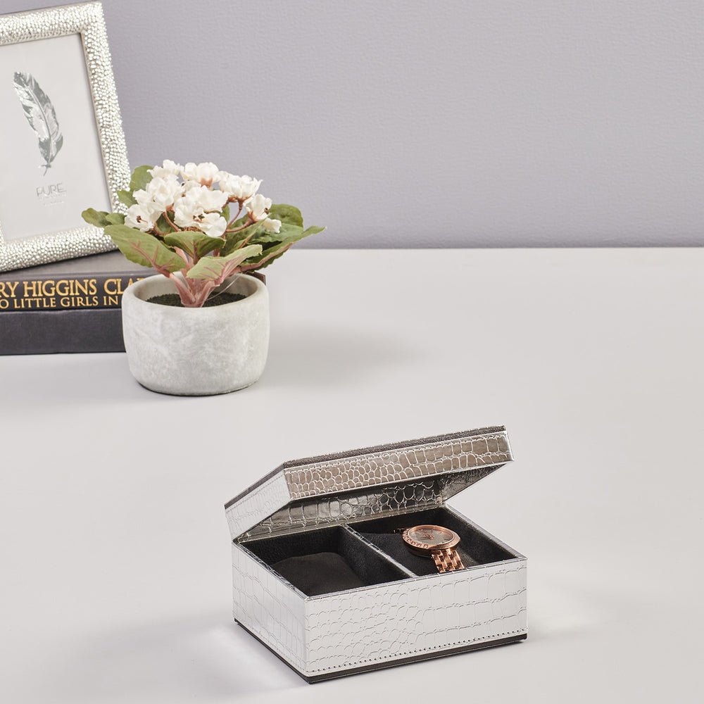 2 Box Silver Croco Watch Organizer