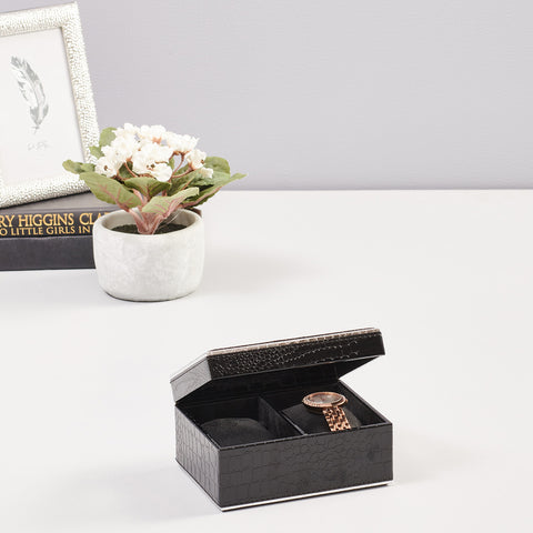 2 Box Black and Silver Croco Watch Organizer