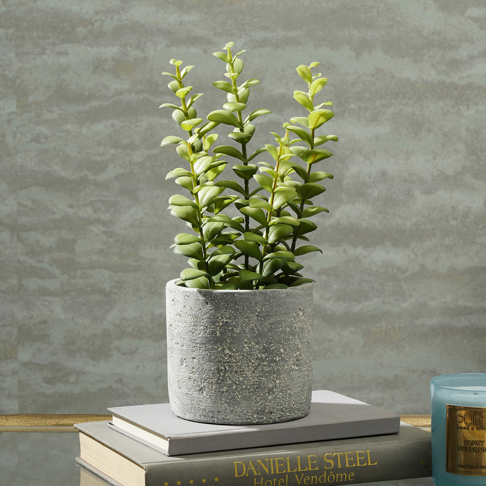 Green Artificial Apple Leaves with Cement Pot