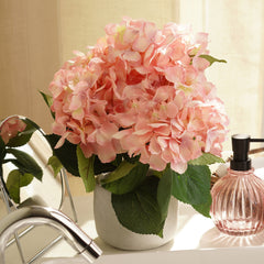 Pink Faux Hydrangea Bush With Cement Pot