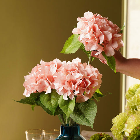 Pink Hydrangea Artificial Flower Stem - Single