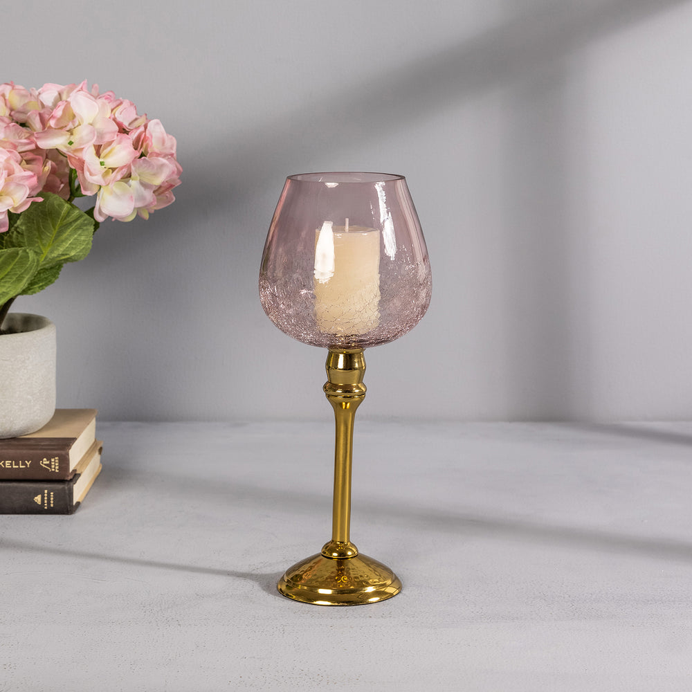 Small Pink Glass Golden Mia Votive Holder