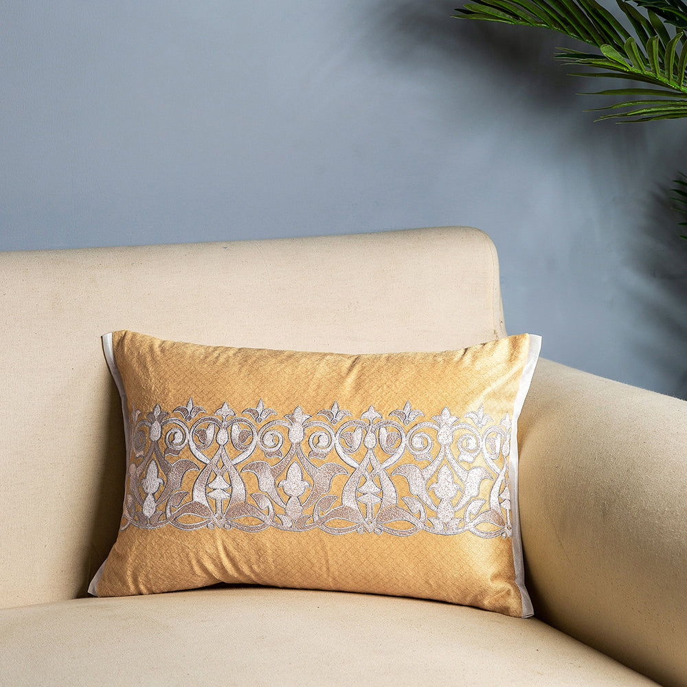 Corn Yellow Floral Lace Printed Cushion Cover