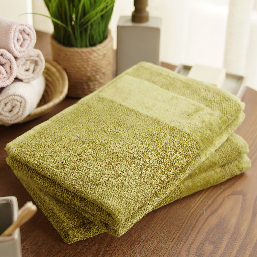 Set Of 4 Green Cotton Hand Towels
