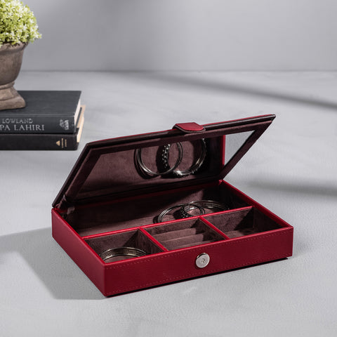 Red  Brown Solid Rectangular Jewellery Box