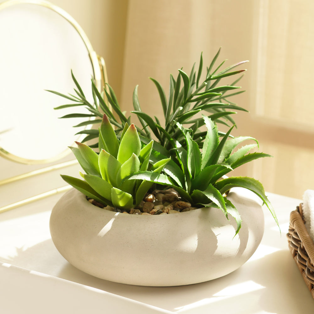 Green Faux Cactus With Cement Pot