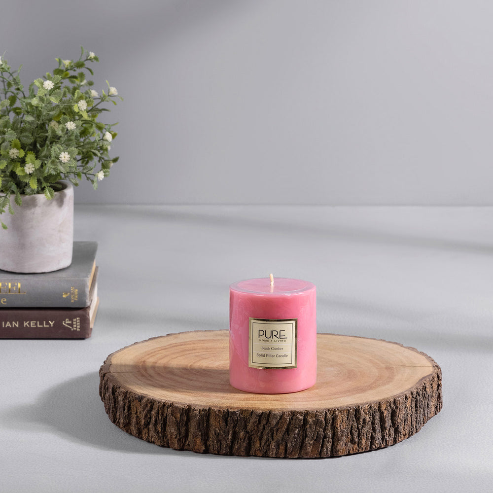 Set Of 2: Medium Pink Beachcomber Pillar Candle