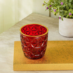 Red Glass Votive Candle Holder with Gold Rim