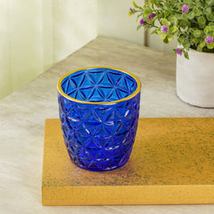 Blue Glass Votive Candle Holder with Gold Rim