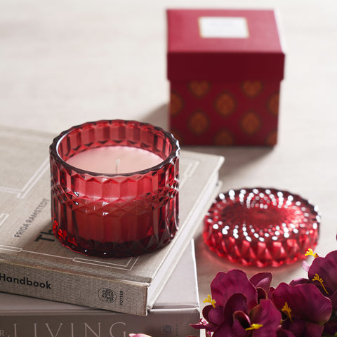 Wax Filled Cylinder Red Glass Jar