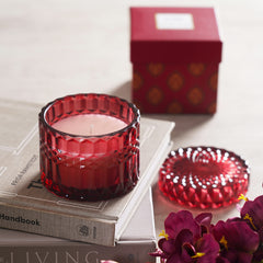 Wax Filled Cylinder Red Glass Jar
