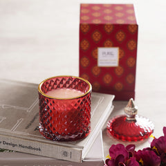 Wax filled Red and Gold Diamond Glass Jar - Tall