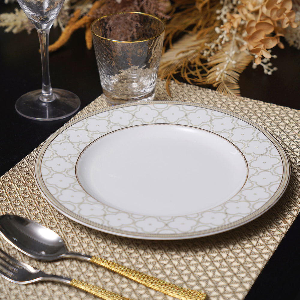 Grey Golden Floral Lace Dinner Plate