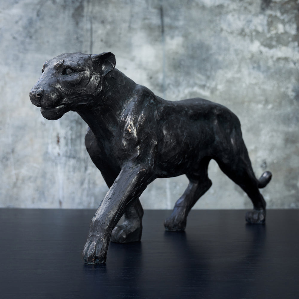Black Polyresin Walking Leopard