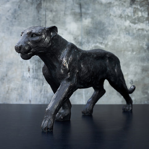 Black Polyresin Walking Leopard