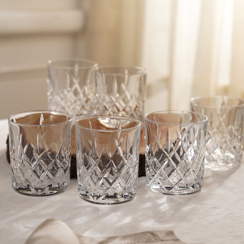 Set of 6 Clear Diamond Textured Whiskey Glasses