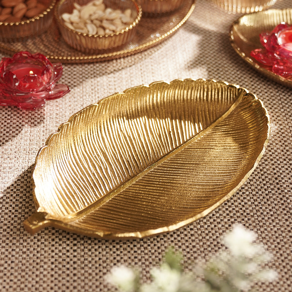 Gold Florence Leaf Shaped Platter - Large