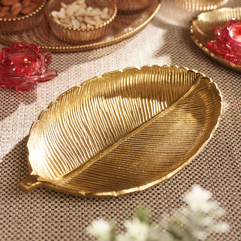 Gold Florence Leaf Shaped Platter - Large