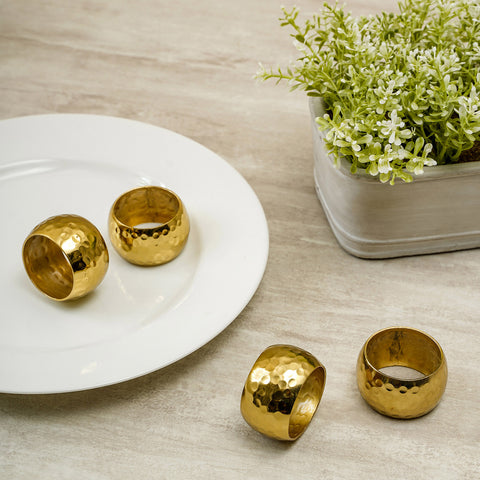 Set Of 4: Riah Glamorous Gold Napkin Rings